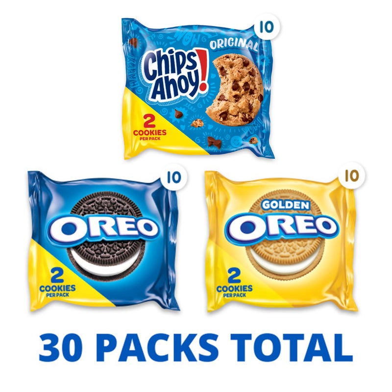 Nabisco Sweet Treats Cookie Variety Pack OREO, OREO Golden & CHIPS AHOY!, Christmas Cookies Stocking Stuffers, 30 Snack Packs (2 Cookies Per Pack) - Image 2